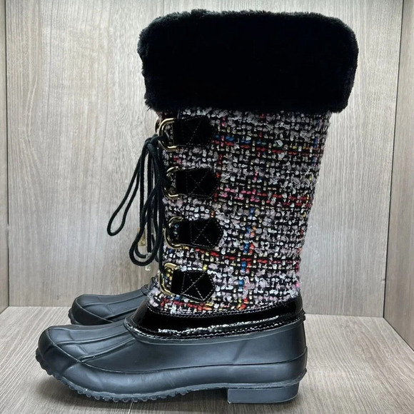 INC International Concepts Winter Boots Women Size 6 Tweed Faux Fur Lined Black - Picture 3 of 12
